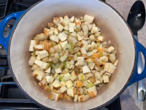 chop veg for soup and fry
