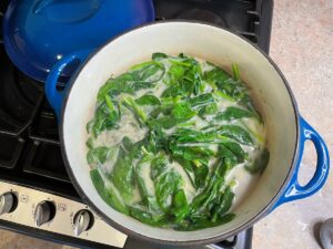 Creamy spinach soup before blending