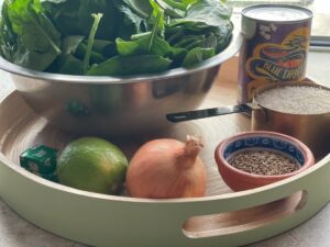 Ingredients for creamy spinach soup recipe